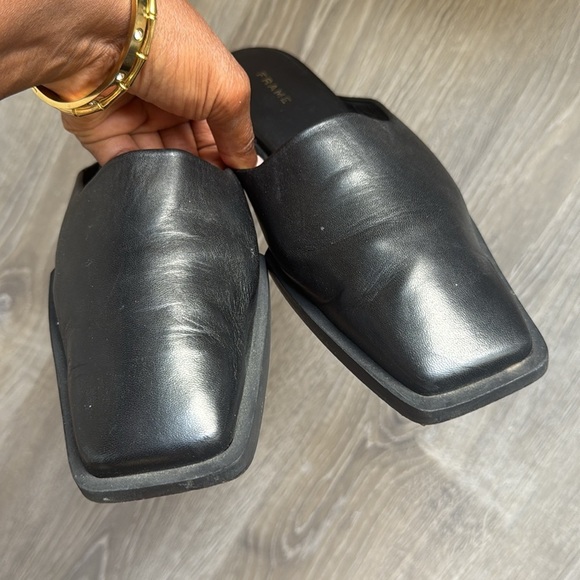 FRAME Le Town Leather Mules Slides Square Toe Noir 8 - Picture 3 of 9